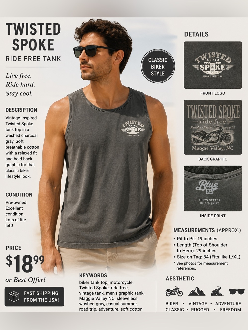 Blue 84 Men's Gray Tank Top with White Twisted Spoke Logo